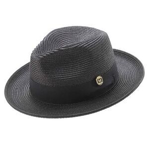 Black Braided Wide Brim Pinch Crown Fedora w/ Matching Grosgrain Ribbon Size XL